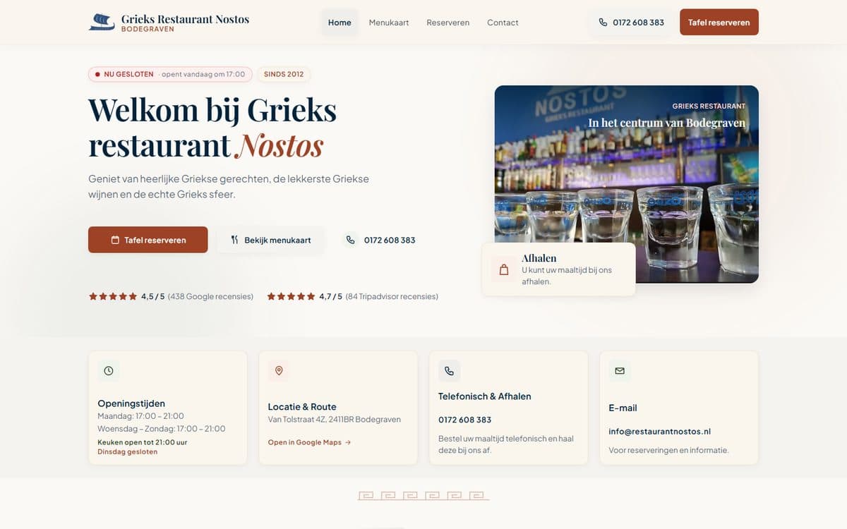 De website van Grieks Restaurant Nostos