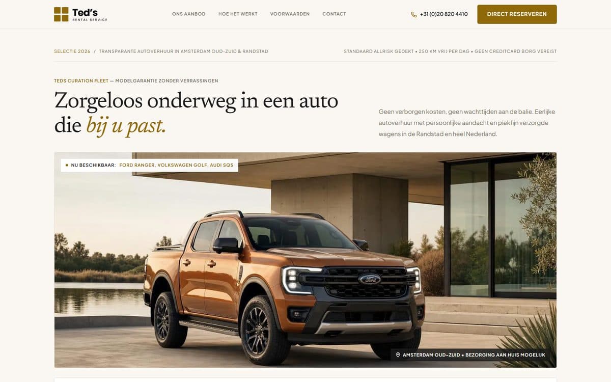De website van Ted's Rental Service